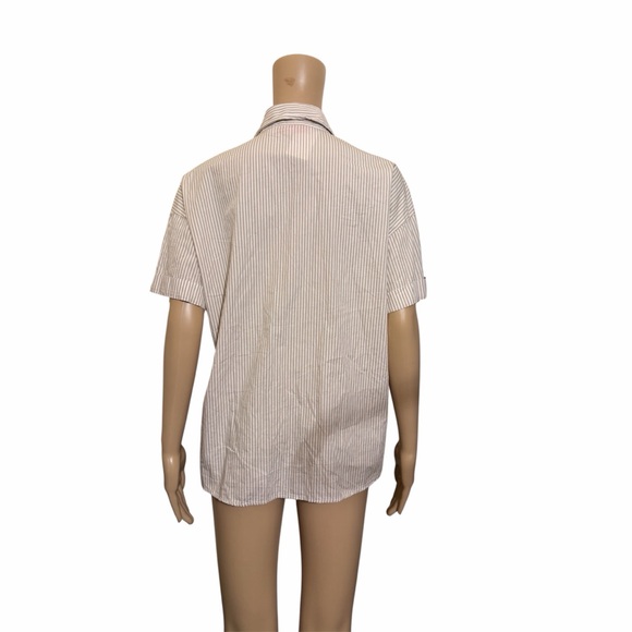 Lisa Says Gah Striped Button Down Shirt - White and Brown - Picture 6 of 8